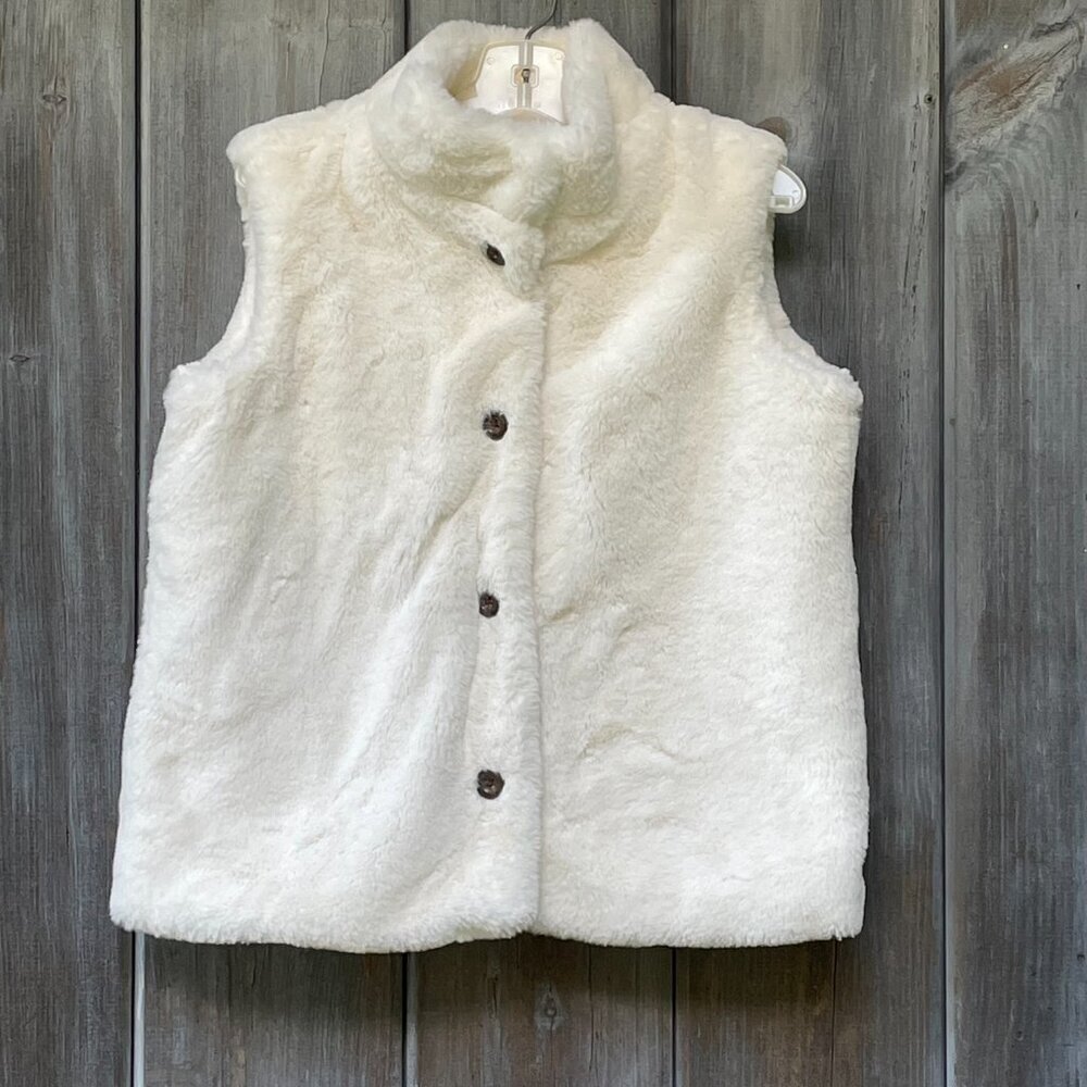 Hanna Andersson Winter White Faux Fur Snap Front Vest Girls Size 12 150cm - Picture 13 of 14